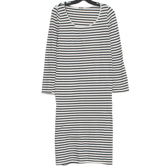 Monrow Womens Dress Long Sleeve Scoop Neck Stripe Midi White Blue Size Medium LD - Picture 1 of 9